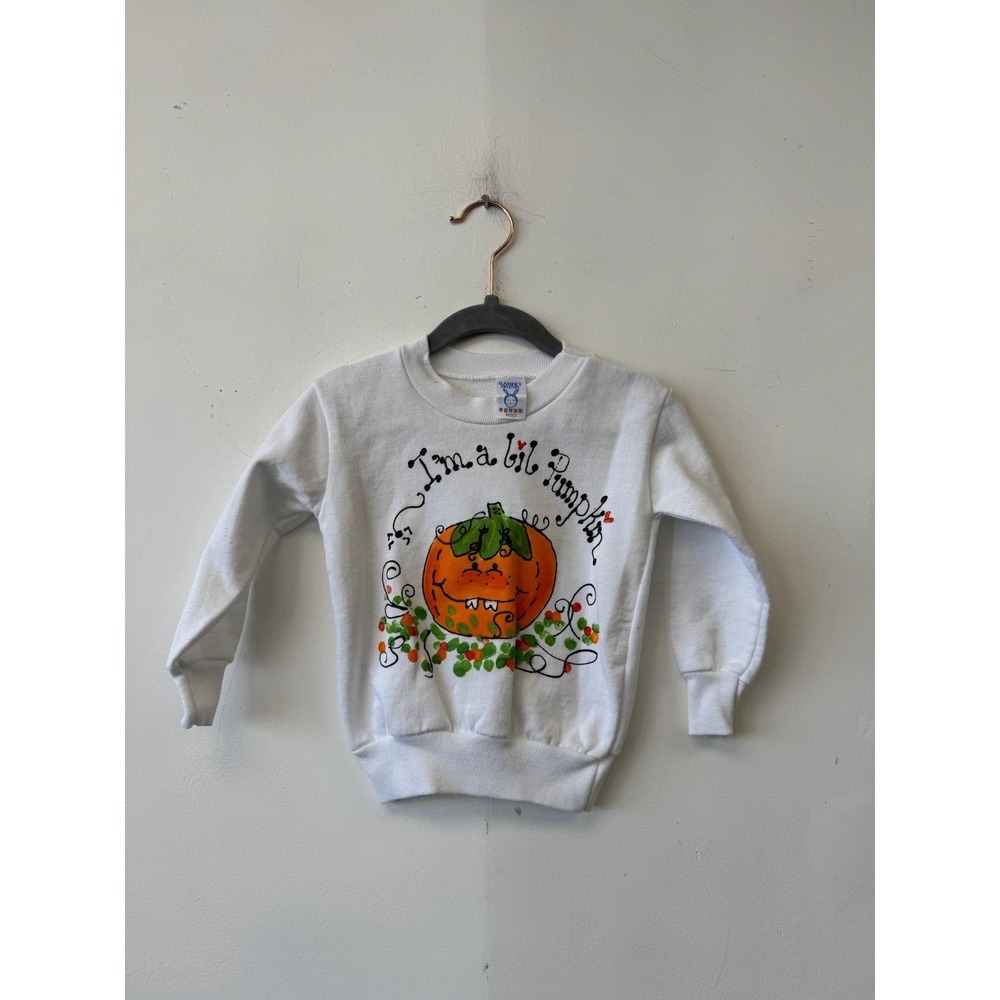 VTG Rabbit Skins Sweater Toddler 2T White I'm A Lil Pumpkin‎ Halloween Fleece